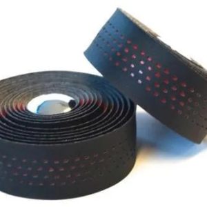 Handlebar Cushion Tape, Black Microfibre + RED Shockproof gel, w Plugs