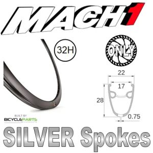 WHEEL - 700C Mach1 GRAVEL 17 32H S/j Black Rim, 8/10 SPEED Q/R (135mm OLD) 6 Bolt Disc Loose Ball Joytech Black Hub, Mach 1 SILVER Spokes