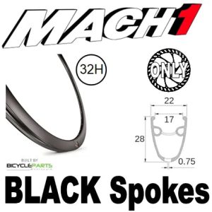 WHEEL - 700C Mach1 GRAVEL 17 32H S/j Black Rim, 8/10 SPEED Q/R (135mm OLD) 6 Bolt Disc Sealed Novatec Black Hub, Mach 1 BLACK Spokes