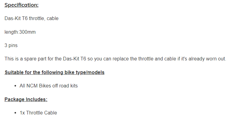 Throttle lever with cable DAS-KIT T6-30 Black