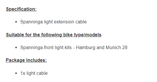 Front Light Cable SEP/HL2701 for NCM Munich 28 & Hamburg 28