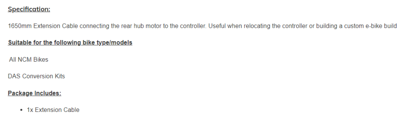 Motor Extension Cable - 1650mm