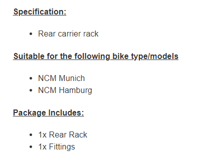 Rear Carrier, R3D, Black, for NCM MUNICH/HAMBURG, alloy