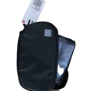 Top Bar Bag with Rotating Phone Holder, L17/H9/D4cm per pocked, black , toptube mount, secures w/ 3 velcro straps. 2 main pockets,.
