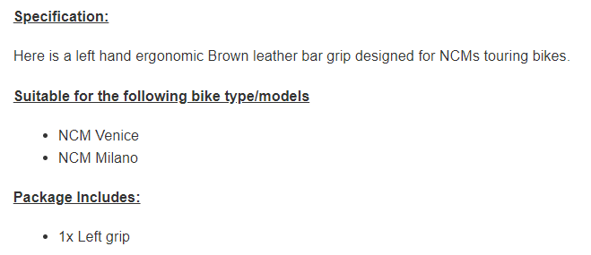 Grip, Brown, Left, Milano/Venince/ET Cycle series