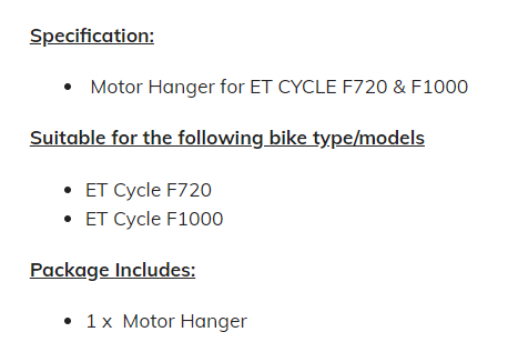 Motor Hanger for Et Cycle, FOO, NCM