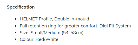 HELMET Profile, Double In-mould, Full retention ring for greater comfort, Dial Fit System, Small/Medium (54-58cm) Red/White