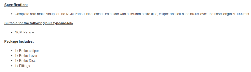 Left-Rear Hydraulic Disc E-Brake Lever kit, 1900mm, 160mm disc